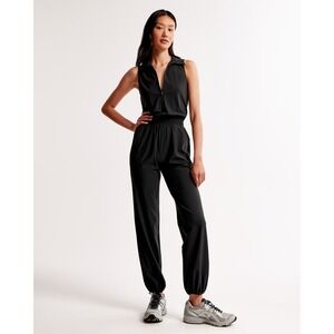 Abercrombie Fitch Traveler Zip Up Jumpsuit Black Sleeveless Romper Medium Petite